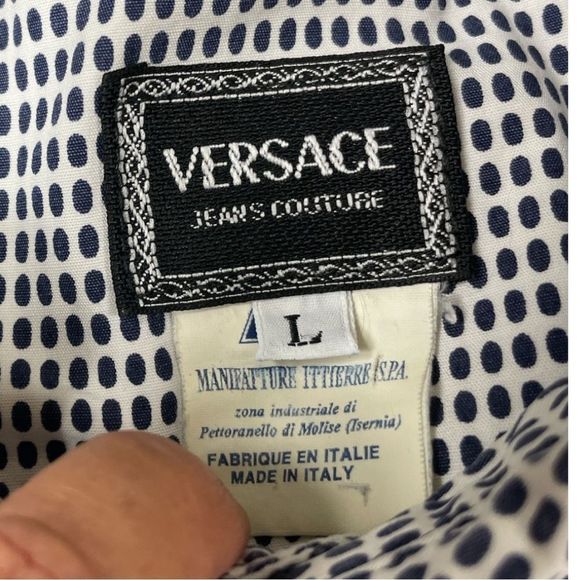 Versace Jeans Couture Shirt Men’s Button Lion Button Blue & White Size Large - Picture 3 of 15